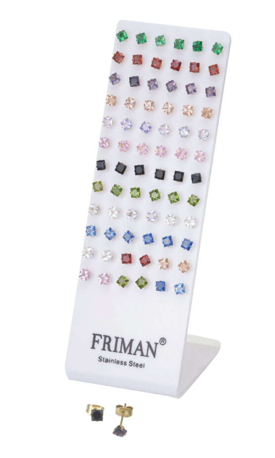 36-Par Stålörhängen (Fyrkantiga Cubic Zirkonia)